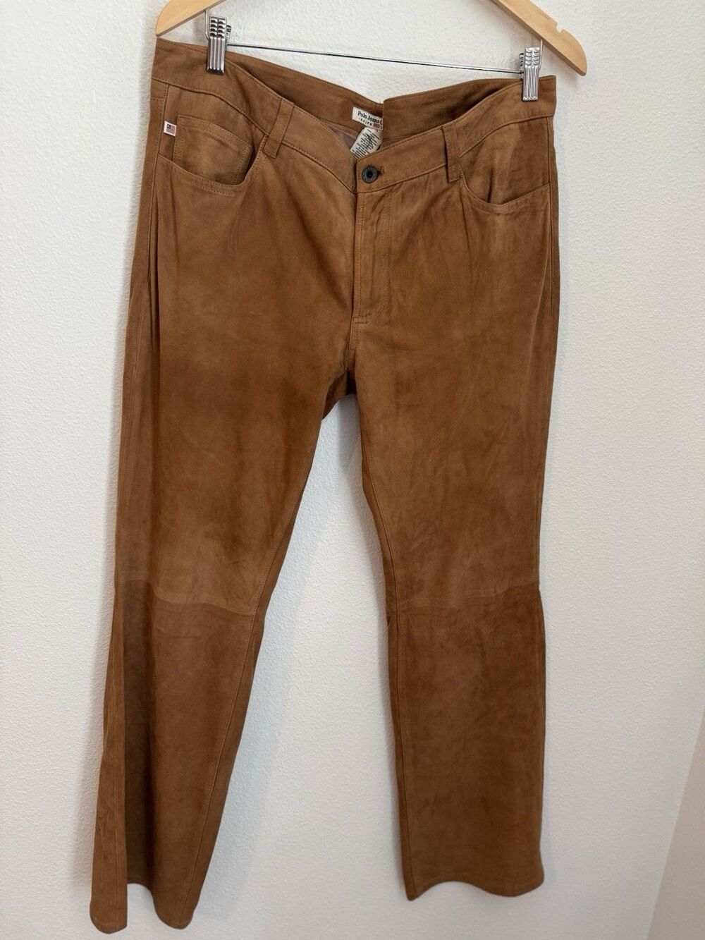 Polo Jeans Company Ralph Lauren Vintage Suede Leather Pants Camel Tan Size 14